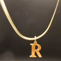 Golden flat snake chain necklace with a 3D letter R pendant in polished stainless steel - Letter R (5592272000738)