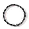 Men's natural gemstone bracelet featuring black square beads and dark grey metallic spacers - Black Square Bead Metal Round Bead Bracelet (TDS-B24062002A)