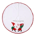 Jupe de sapin de Noël blanche avec motifs gnomes et broderie Merry Christmas - Peluche blanche avec bordure rouge style Père Noël gnome / Diamètre 106cm