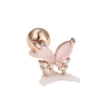Detail of rose gold butterfly ear bone stud with pink gems and screw ball back - Butterfly Stud (Screw Ball) / Rose Gold