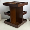 Three-layer dark brown wooden rotating desk organizer with multiple storage compartments - Black Walnut