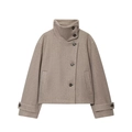 Women winter camel wool coat with stand collar and loose drop shoulder design - XS / Gray
