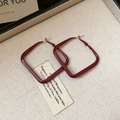 Elegant vintage burgundy square hoop earrings with a deep red lacquer finish - 48# Silver Earring Post Red Rhombus Wine Red Square Hoop
