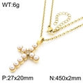 Collier en acier doré avec pendentif croix en perles blanches et cristal de zircon - Style Croix Perle Dorée (KN288316-GC)