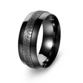 Black 8mm titanium steel ring featuring a frosted texture center and polished edges - US 7 / Black