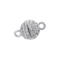 Detailed view of silver magnetic jewelry clasp with white zircon stones and dual loops - 6mm Platinum White Zirconia