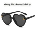 Kids heart-shaped glitter sunglasses in bright black frame with gold bee ornament - Black Frame Grey Lens