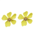 Yellow flower stud earrings with golden textured center and minimalist 5-petal design - KC Gold Yellow (Yellow Flower Stud)