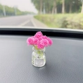 Pink artificial mini bouquet in a glass vase car dashboard ornament with decorative label - Rose Red Gypsophila