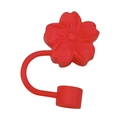 Red cherry blossom silicone straw topper with 10mm dust plug for Stanley cups - Peach Red