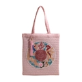 Borsa tote in paglia rosa con ricamo drago fenice e nappa in seta decorativa - Rosa