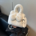 Schicke weiße Handtasche aus Plüsch mit süßer Schleife und Leder-Schultergurt - Gebrochenes Weiß