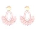 Detail of pink handmade bead fringe earrings with fan-shaped bohemian tassel design - Pink
