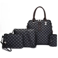 Set di 4 borse nere con motivo geometrico e manici in pelle marrone per donna - Nero