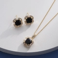 Detailed set of golden necklace and stud earrings with black square zircon stones - Gold Square Black (HQ0001(22))