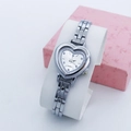 Elegant heart-shaped silver quartz watch with a sparkling crystal bezel and link bracelet - Silver