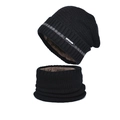 Winter knitted beanie hat and neck warmer set in black with warm fleece lining - Black