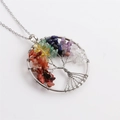 Tree of Life heart pendant necklace with colorful crystal stones and stainless chain - Silver Round Tree of Life Pendant Necklace