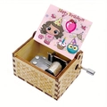 Hand-cranked wooden music box featuring a colorful Happy Birthday illustration and cat - Happy Birthday 5
