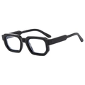 Retro thick black rectangular frame sunglasses with chunky geometric temple design - Black Frame Clear Lenses