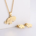 Golden stainless steel jewelry set featuring minimalist elephant pendant and stud earrings - Elephant