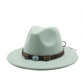 Detailed view of mint green felt wide brim fedora with turquoise beaded leather band - M (56-58cm) / Mint Green