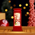 Red Christmas telephone booth lantern with snowman scene and warm glowing lights - Christmas Snowman Telephone Booth Style / Without Water