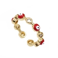 Verstellbarer Goldring mit roten Evil Eye Perlen und funkelnden Zirkonia Steinen - Einstellbar Offen / Rot