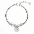 Bracelet trèfle en acier inoxydable argenté avec cristaux étincelants et perles - Argent + Zircone Blanc