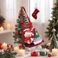 Bolsa de regalo navideña de arpillera con muñeco de nieve 3D y práctico cierre de cordón - Muñeco de Nieve / Rojo