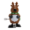 Wind-up reindeer Christmas toy in brown plastic with a green scarf on a white background - Wind-up Green Scarf Reindeer