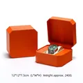 Octagonal orange PU leather watch gift box with interior cream cushion 12x12x7.5cm - Octagonal Box Orange