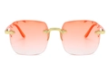 Rimless square sunglasses with pink orange gradient lenses and golden metal frame hinges - Wine Red Gradient (Upgraded)