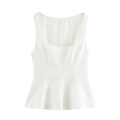 Women's chic white sleeveless vest top with a cinched waist and asymmetric hem design - XS / White