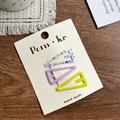 Three-piece set of triangle hair clips in floral blue, solid purple and yellow - Flower Style / Set of 3 / Light Purple/Light Yellow