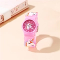 Orologio al quarzo rosa per bambini con unicorno colorato e cinturino in morbido silicone - Rosa Rosso