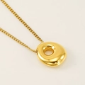 Golden Cuban chain necklace featuring a large polished organic bubble ring pendant - Letter O