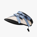Beige foldable straw sun hat for women featuring a blue denim bow and windproof strap - Adjustable / Black Beige