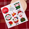 10-sheet set of cute Christmas stickers featuring Santa and trees on red plaid background - Sticker Santa Carrying Gifts 10 Sheets
