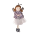 Angelo decorativo di Natale con pelliccia sintetica viola e ali glitterate argento - Grigio