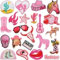 22-piece pink western cowboy embroidery patches with cactus boots and hat designs - Pink Western Cowboy Set (Style B)