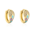 Detail of 18K gold-plated snake hoop earrings with blue enamel and zircon inlay - Gold Blue Purple Enamel