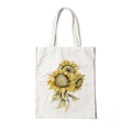 Cream canvas tote bag featuring watercolor sunflower print design and dual shoulder straps - Style M-Golden Sunflower