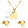 Detailed view of heart-shaped stainless steel jewelry set with size specs and gold plating - Gold (SE223002G)