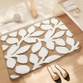 Rectangular beige plush bathroom mat with white leaf pattern and non-slip texture - 40*60cm / Leafy-Brown