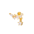 Exquisite gold ear stud with sparkling marquise and round cut zircons in a leaf design - Geometric (K-358)