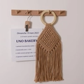 Bolso macramé bohemio de algodón con asa de madera y flecos largos en color caqui - Marrón