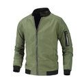 Men's olive green bomber jacket with black ribbed collar and tactical sleeve pocket - M / Bean Green