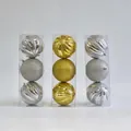 Set of 9 gold and silver 10cm Christmas ball ornaments with glitter and spiral textures - Gold Silver Glitter Spiral Ball (9pcs/10cm)
