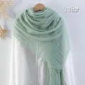 Sciarpa leggera in lino di cotone verde menta stropicciato con bordi a frange fini - Verde Menta (114)
